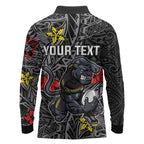 Personalised Penrith Panthers Long Sleeve Polo Shirt Polynesian Tribal Pattern With Rugby Panther Mascot Art