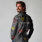 Personalised Penrith Panthers Long Sleeve Polo Shirt Polynesian Tribal Pattern With Rugby Panther Mascot Art