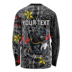 Personalised Penrith Panthers Long Sleeve Shirt Polynesian Tribal Pattern With Rugby Panther Mascot Art