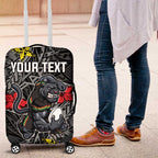Personalised Penrith Panthers Luggage Cover Polynesian Tribal Pattern With Rugby Panther Mascot Art