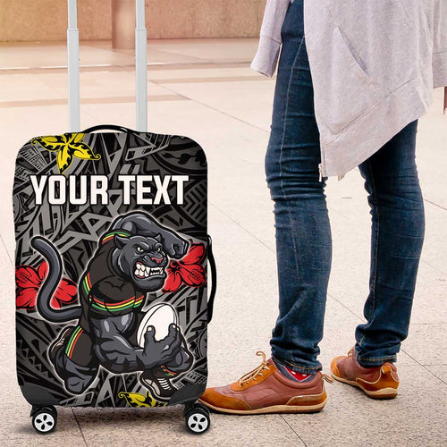 Personalised Penrith Panthers Luggage Cover Polynesian Tribal Pattern With Rugby Panther Mascot Art