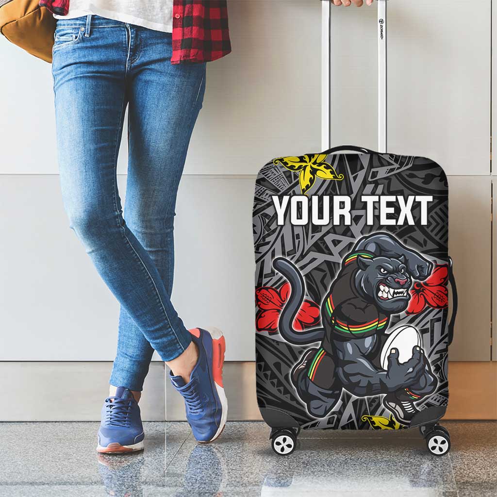 Personalised Penrith Panthers Luggage Cover Polynesian Tribal Pattern With Rugby Panther Mascot Art