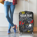 Personalised Penrith Panthers Luggage Cover Polynesian Tribal Pattern With Rugby Panther Mascot Art