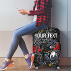 Personalised Penrith Panthers Luggage Cover Polynesian Tribal Pattern With Rugby Panther Mascot Art