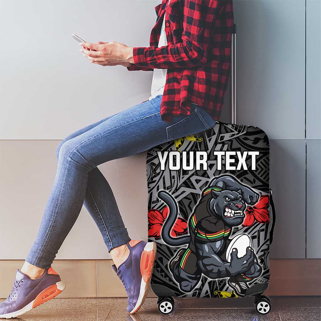 Personalised Penrith Panthers Luggage Cover Polynesian Tribal Pattern With Rugby Panther Mascot Art