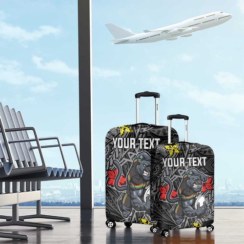 Personalised Penrith Panthers Luggage Cover Polynesian Tribal Pattern With Rugby Panther Mascot Art
