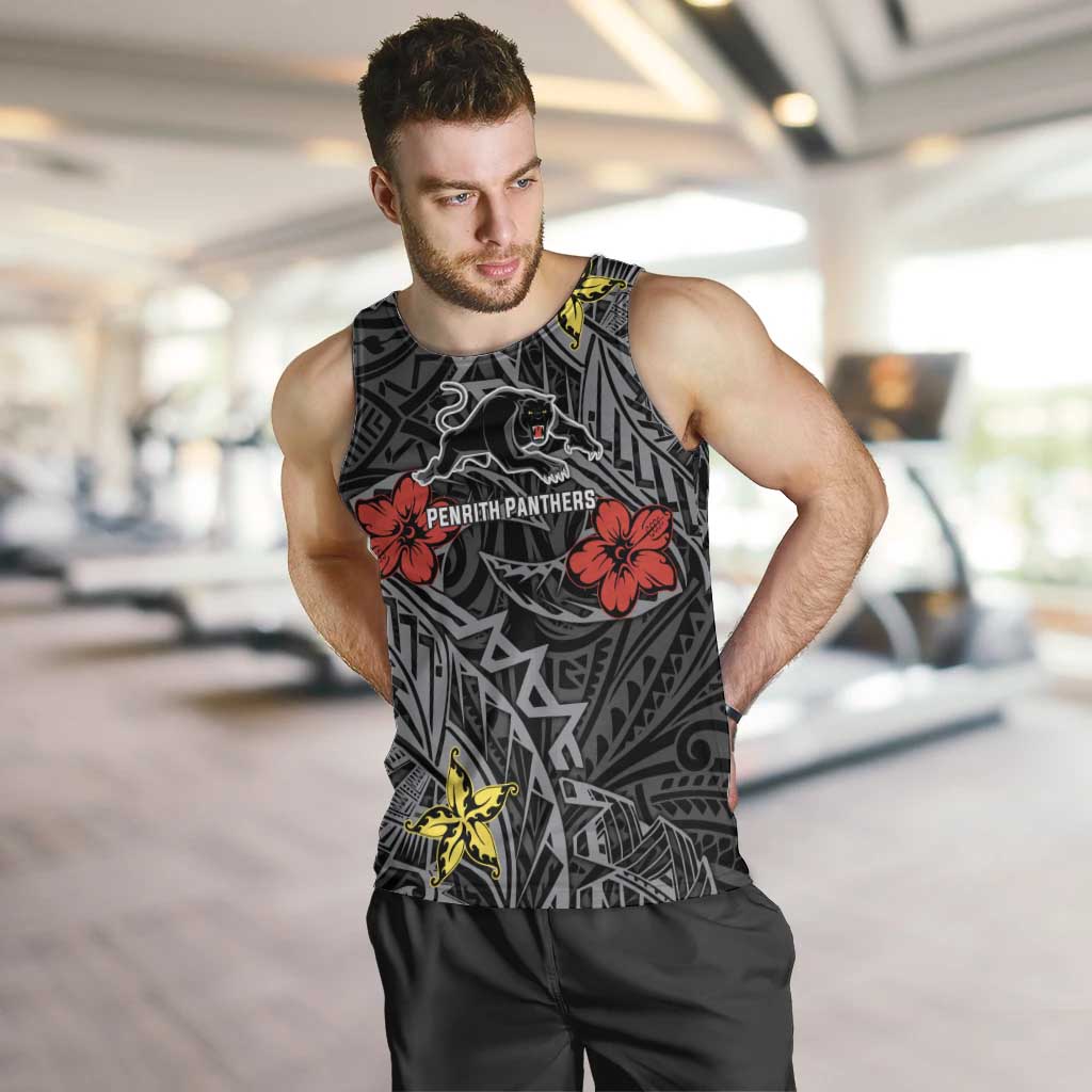 Personalised Penrith Panthers Men Tank Top Polynesian Tribal Pattern With Rugby Panther Mascot Art