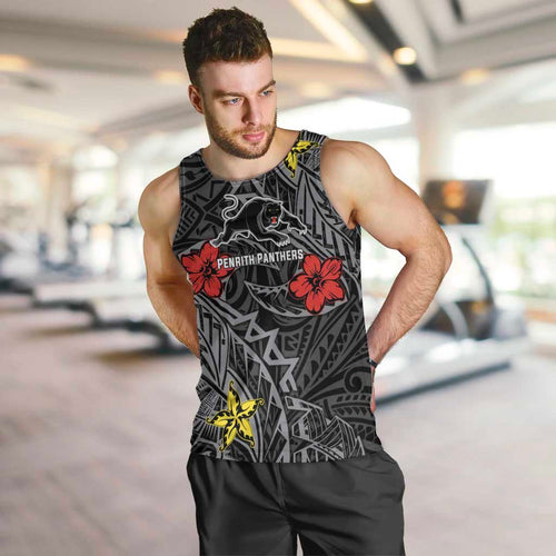 Personalised Penrith Panthers Men Tank Top Polynesian Tribal Pattern With Rugby Panther Mascot Art