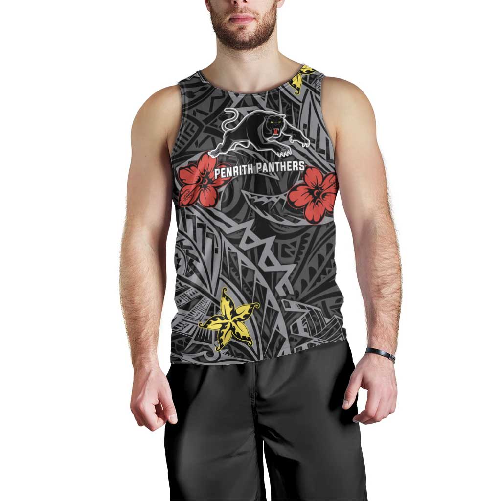 Personalised Penrith Panthers Men Tank Top Polynesian Tribal Pattern With Rugby Panther Mascot Art