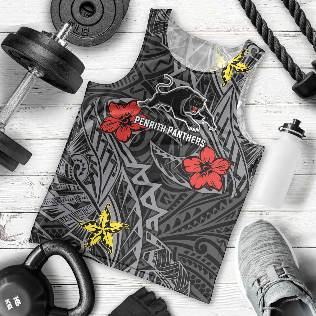 Personalised Penrith Panthers Men Tank Top Polynesian Tribal Pattern With Rugby Panther Mascot Art