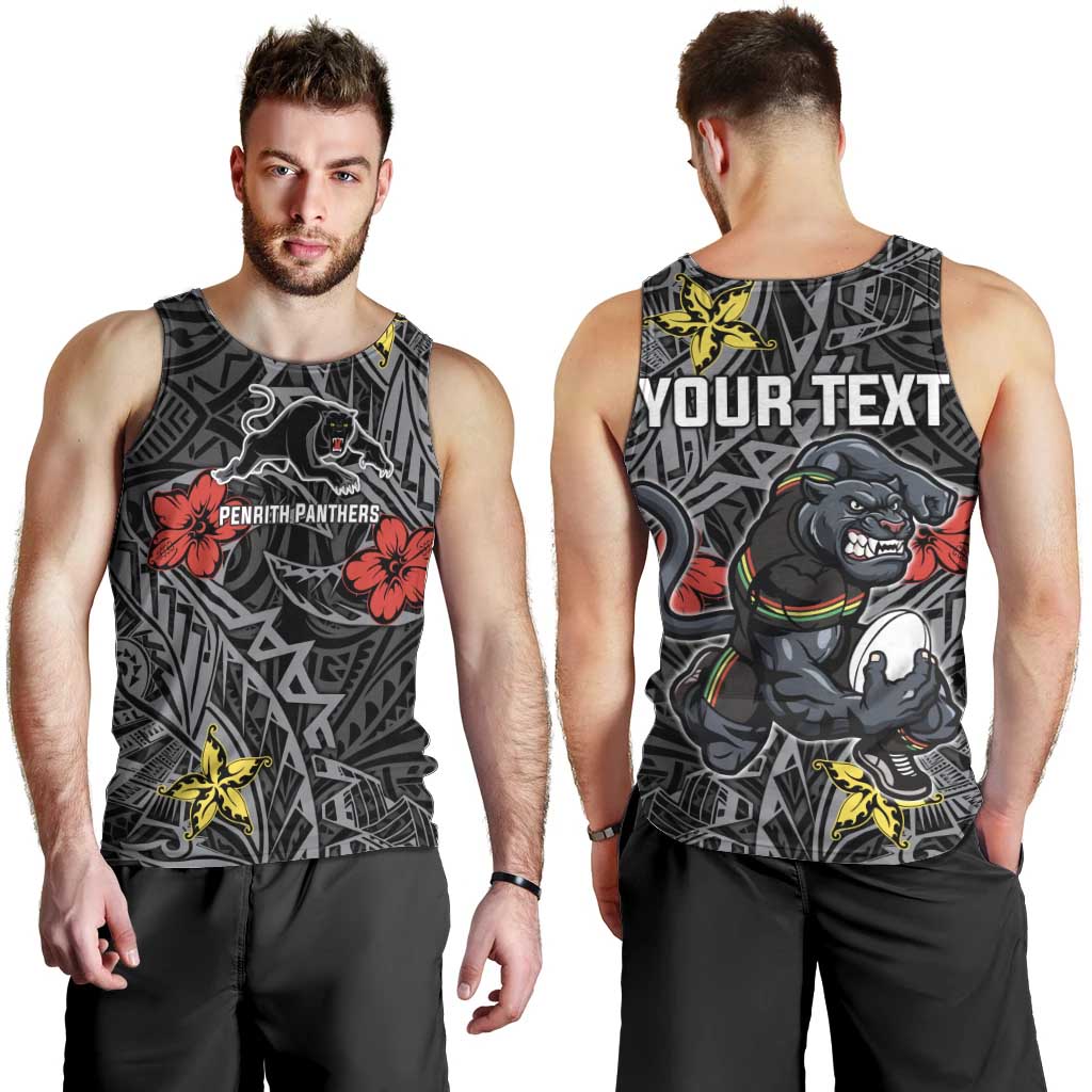 Personalised Penrith Panthers Men Tank Top Polynesian Tribal Pattern With Rugby Panther Mascot Art