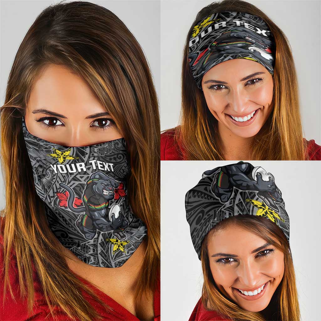 Personalised Penrith Panthers Neck Gaiter Polynesian Tribal Pattern With Rugby Panther Mascot Art
