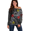 Personalised Penrith Panthers Off Shoulder Sweater Polynesian Tribal Pattern With Rugby Panther Mascot Art
