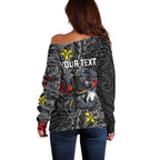 Personalised Penrith Panthers Off Shoulder Sweater Polynesian Tribal Pattern With Rugby Panther Mascot Art