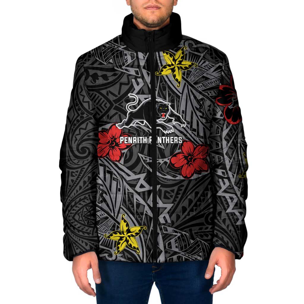 Personalised Penrith Panthers Padded Jacket Polynesian Tribal Pattern With Rugby Panther Mascot Art