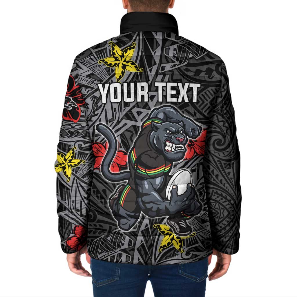 Personalised Penrith Panthers Padded Jacket Polynesian Tribal Pattern With Rugby Panther Mascot Art