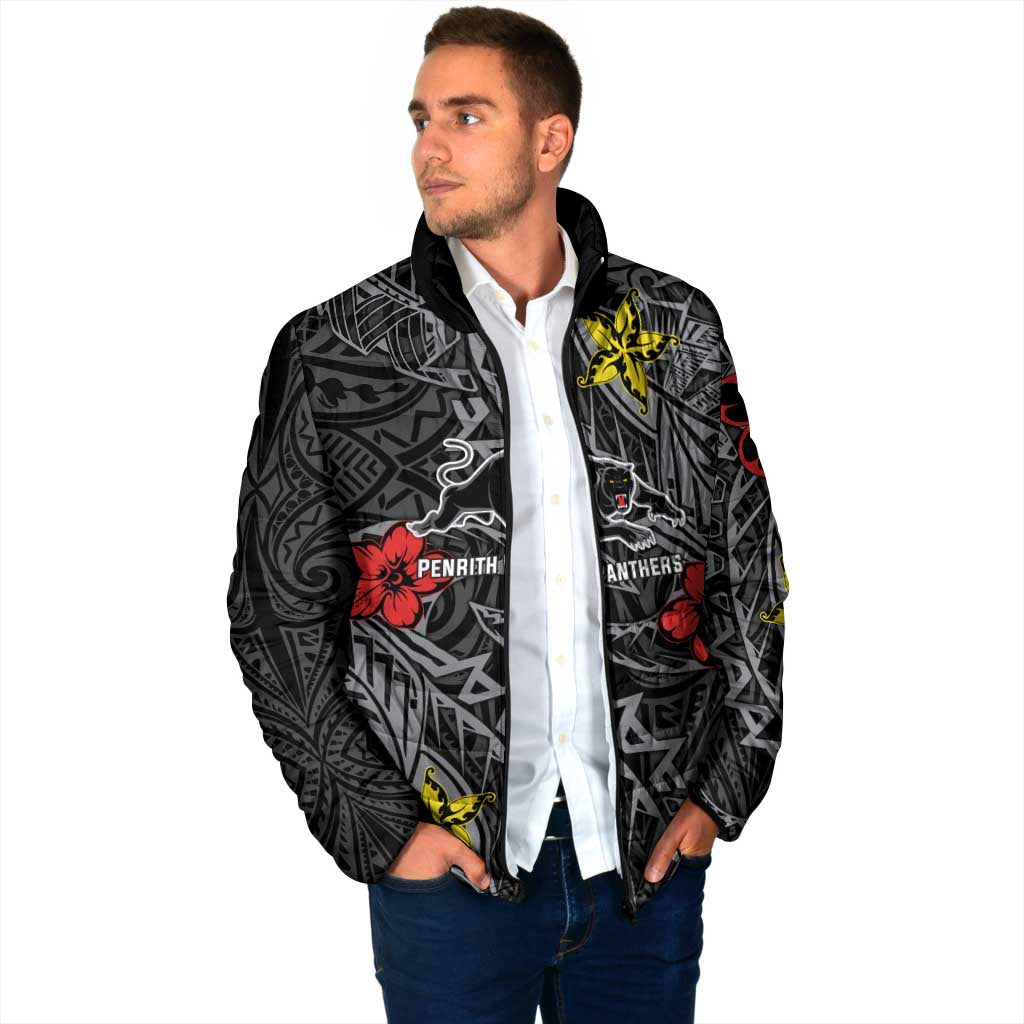 Personalised Penrith Panthers Padded Jacket Polynesian Tribal Pattern With Rugby Panther Mascot Art