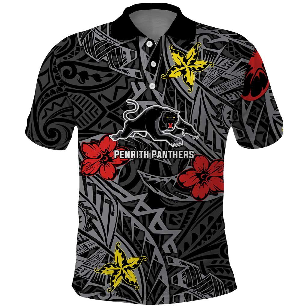 Personalised Penrith Panthers Polo Shirt Polynesian Tribal Pattern With Rugby Panther Mascot Art