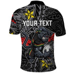Personalised Penrith Panthers Polo Shirt Polynesian Tribal Pattern With Rugby Panther Mascot Art
