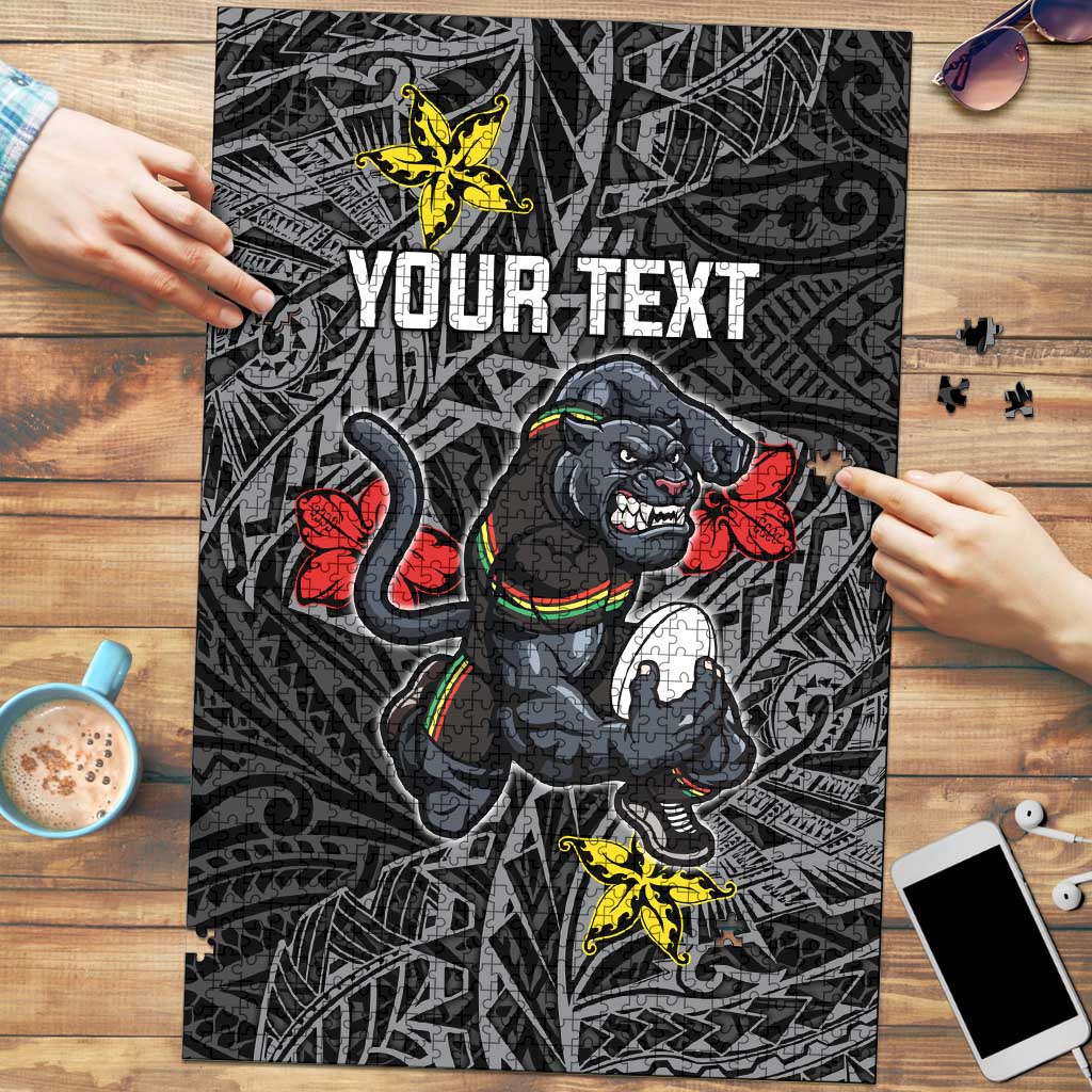 Personalised Penrith Panthers Puzzle Polynesian Tribal Pattern With Rugby Panther Mascot Art