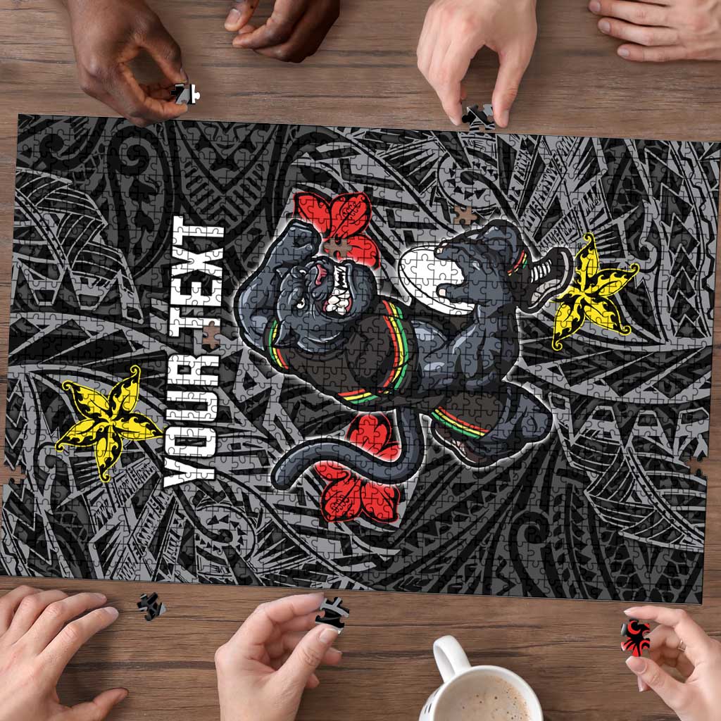Personalised Penrith Panthers Puzzle Polynesian Tribal Pattern With Rugby Panther Mascot Art
