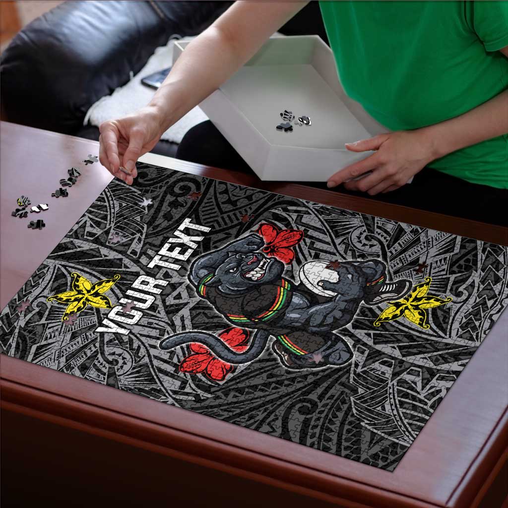 Personalised Penrith Panthers Puzzle Polynesian Tribal Pattern With Rugby Panther Mascot Art