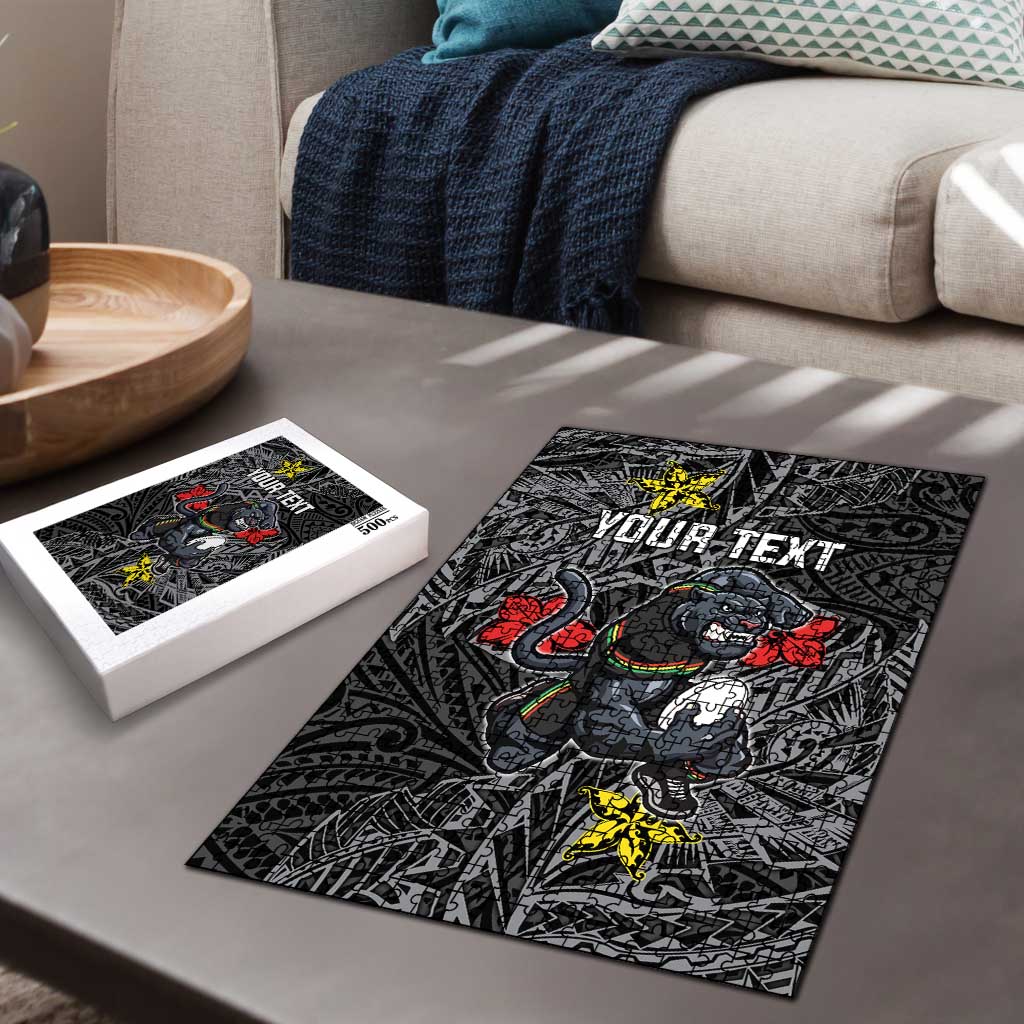 Personalised Penrith Panthers Puzzle Polynesian Tribal Pattern With Rugby Panther Mascot Art