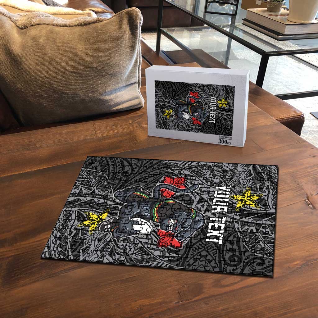Personalised Penrith Panthers Puzzle Polynesian Tribal Pattern With Rugby Panther Mascot Art