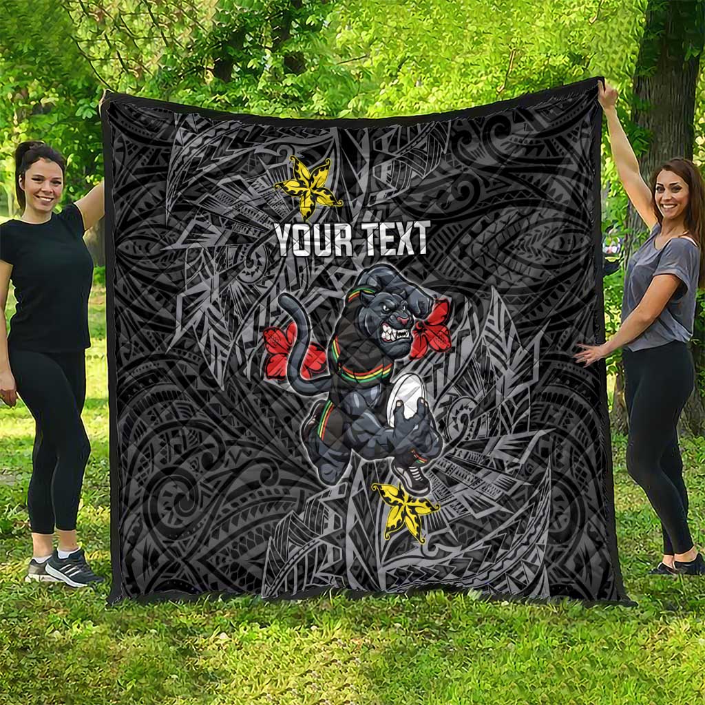 Personalised Penrith Panthers Quilt Polynesian Tribal Pattern With Rugby Panther Mascot Art