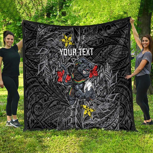 Personalised Penrith Panthers Quilt Polynesian Tribal Pattern With Rugby Panther Mascot Art