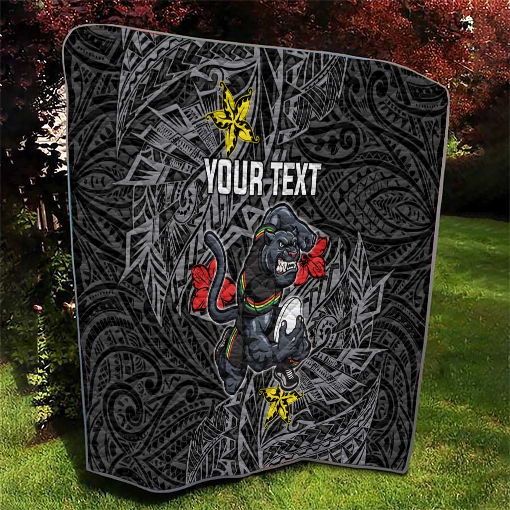Personalised Penrith Panthers Quilt Polynesian Tribal Pattern With Rugby Panther Mascot Art