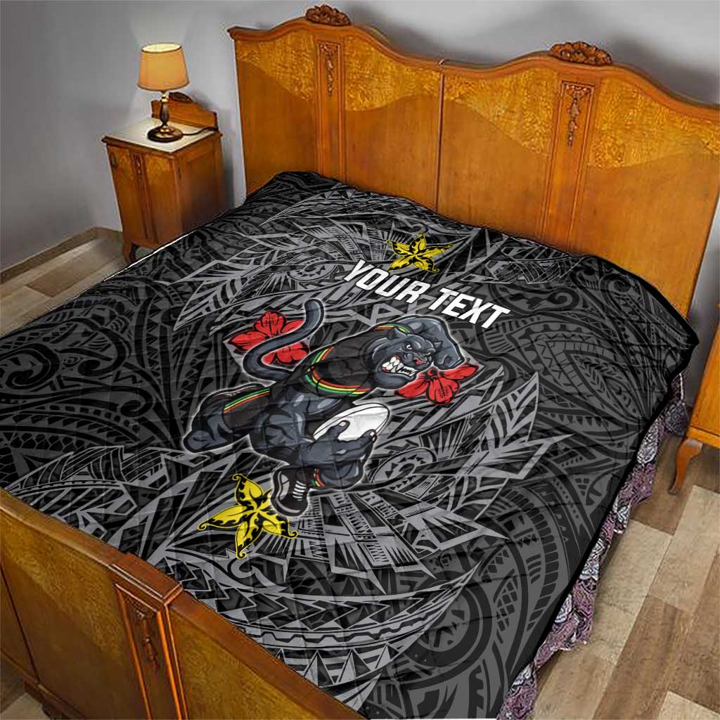 Personalised Penrith Panthers Quilt Polynesian Tribal Pattern With Rugby Panther Mascot Art