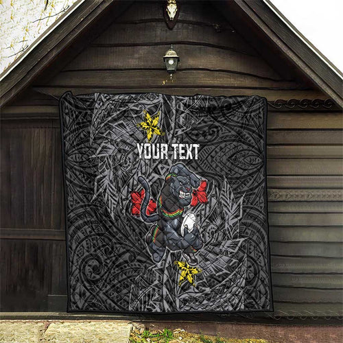 Personalised Penrith Panthers Quilt Polynesian Tribal Pattern With Rugby Panther Mascot Art