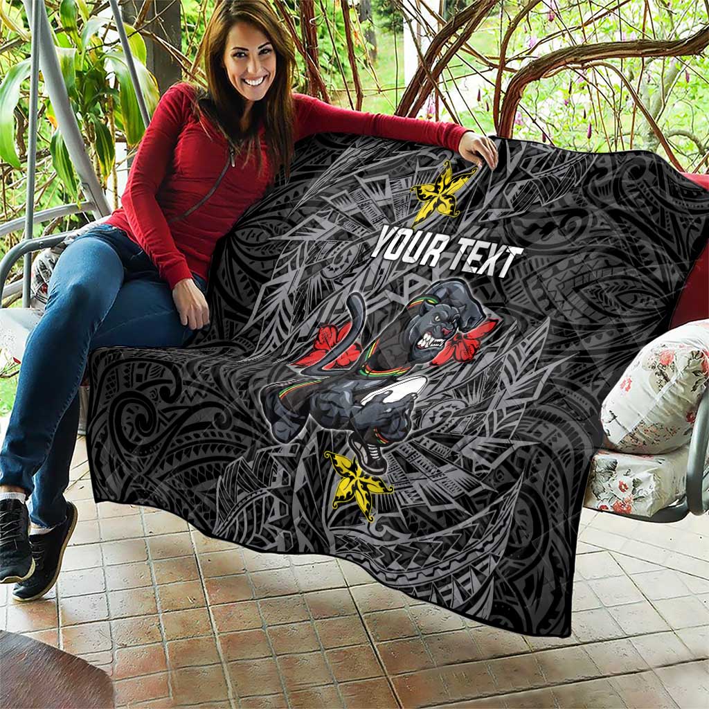 Personalised Penrith Panthers Quilt Polynesian Tribal Pattern With Rugby Panther Mascot Art
