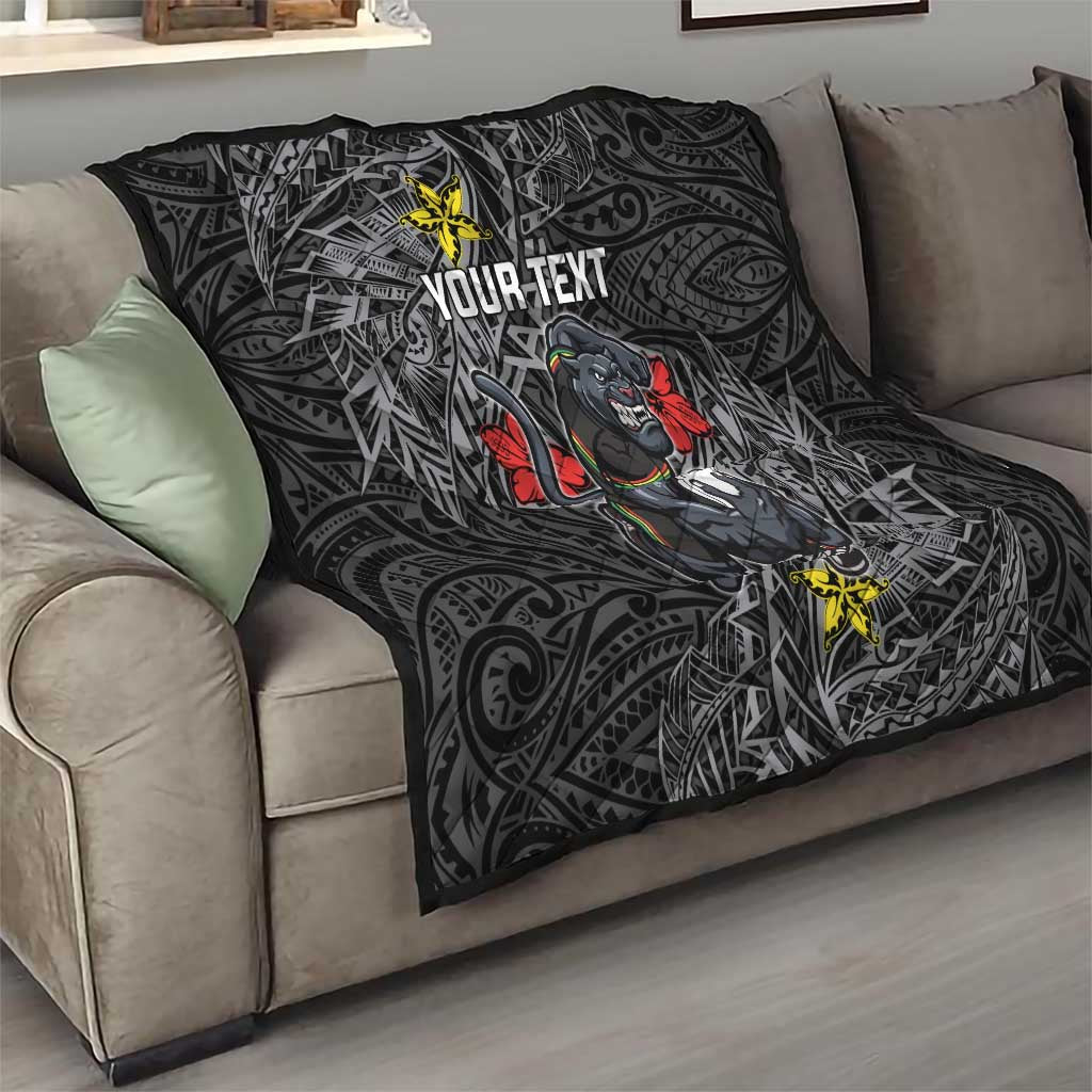 Personalised Penrith Panthers Quilt Polynesian Tribal Pattern With Rugby Panther Mascot Art