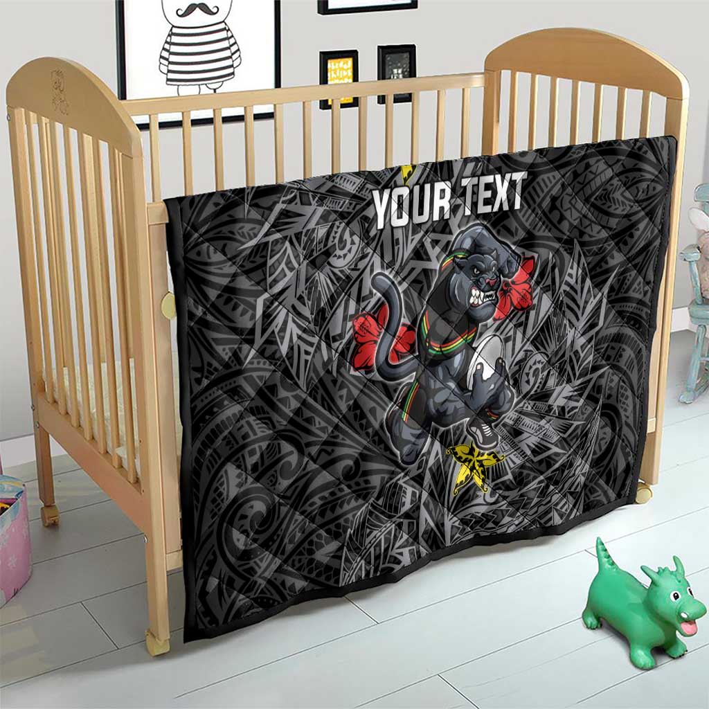 Personalised Penrith Panthers Quilt Polynesian Tribal Pattern With Rugby Panther Mascot Art