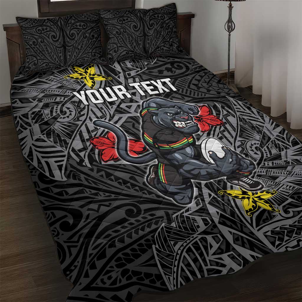 Personalised Penrith Panthers Quilt Bed Set Polynesian Tribal Pattern With Rugby Panther Mascot Art