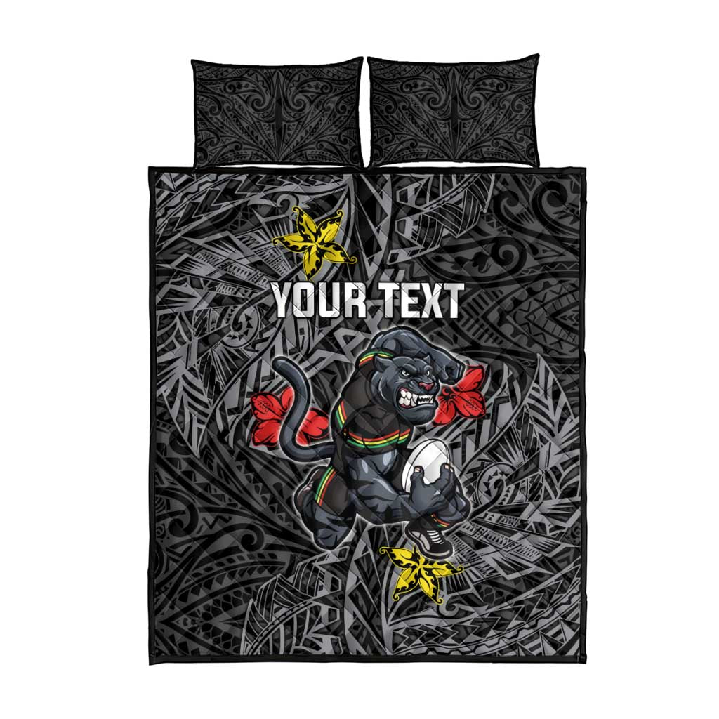 Personalised Penrith Panthers Quilt Bed Set Polynesian Tribal Pattern With Rugby Panther Mascot Art
