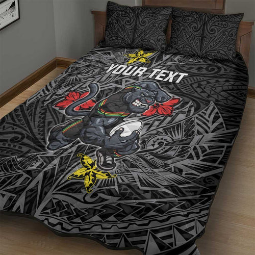 Personalised Penrith Panthers Quilt Bed Set Polynesian Tribal Pattern With Rugby Panther Mascot Art