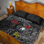 Personalised Penrith Panthers Quilt Bed Set Polynesian Tribal Pattern With Rugby Panther Mascot Art