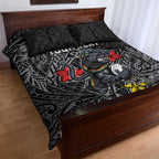 Personalised Penrith Panthers Quilt Bed Set Polynesian Tribal Pattern With Rugby Panther Mascot Art