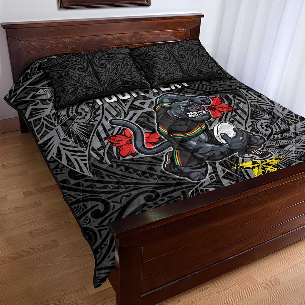 Personalised Penrith Panthers Quilt Bed Set Polynesian Tribal Pattern With Rugby Panther Mascot Art