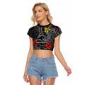 Personalised Penrith Panthers Raglan Cropped T Shirt Polynesian Tribal Pattern With Rugby Panther Mascot Art
