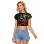 Personalised Penrith Panthers Raglan Cropped T Shirt Polynesian Tribal Pattern With Rugby Panther Mascot Art