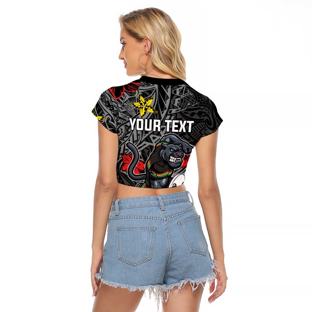 Personalised Penrith Panthers Raglan Cropped T Shirt Polynesian Tribal Pattern With Rugby Panther Mascot Art