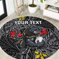 Personalised Penrith Panthers Round Carpet Polynesian Tribal Pattern With Rugby Panther Mascot Art