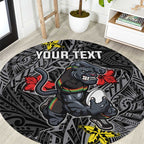Personalised Penrith Panthers Round Carpet Polynesian Tribal Pattern With Rugby Panther Mascot Art