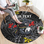 Personalised Penrith Panthers Round Carpet Polynesian Tribal Pattern With Rugby Panther Mascot Art