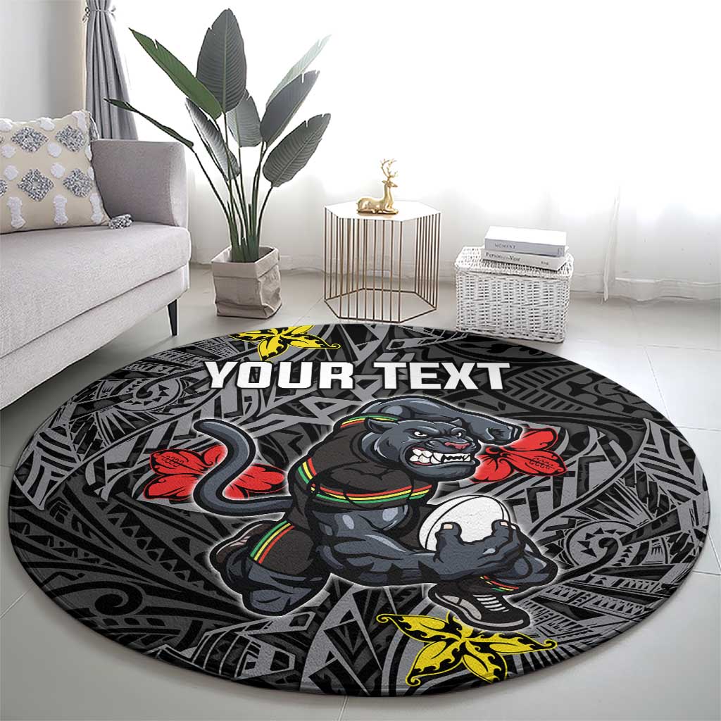 Personalised Penrith Panthers Round Carpet Polynesian Tribal Pattern With Rugby Panther Mascot Art