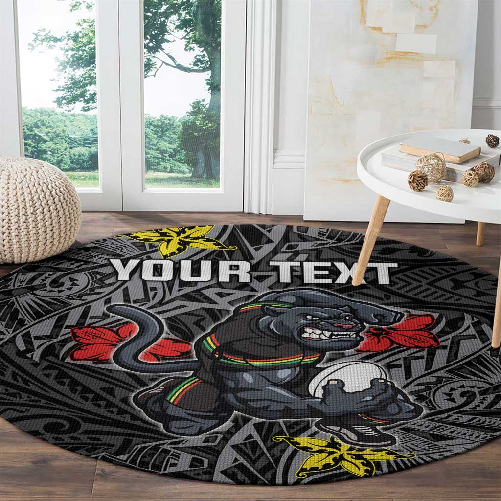 Personalised Penrith Panthers Round Carpet Polynesian Tribal Pattern With Rugby Panther Mascot Art